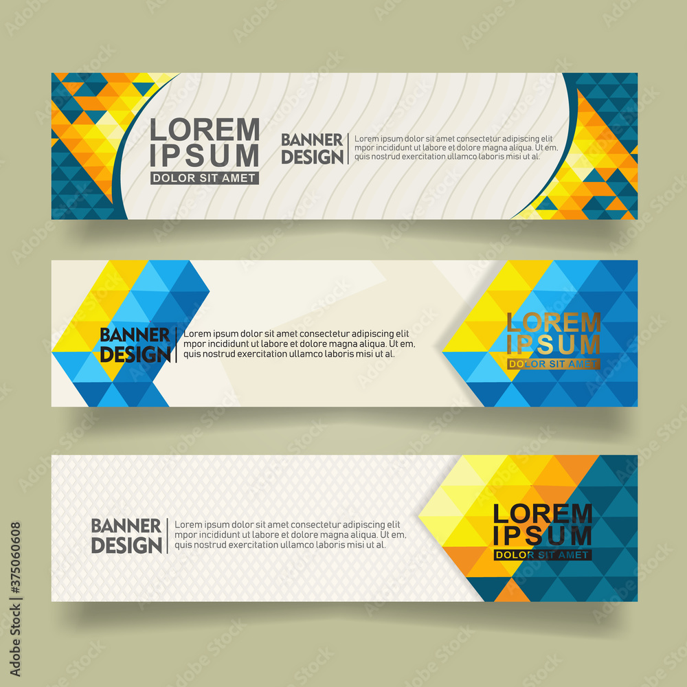 Poster set abstract banner template design with triangle geometric polygonal style vector illustration
