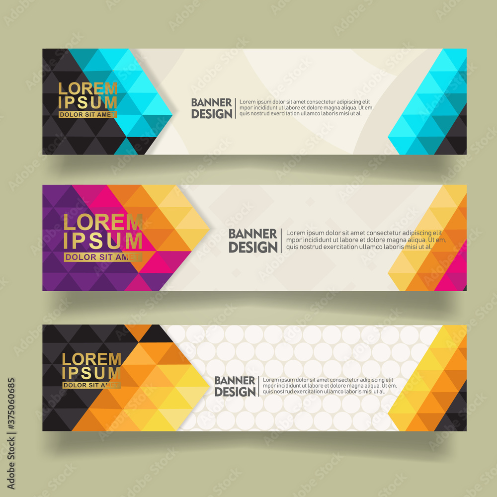 Wall mural set abstract banner template design with triangle geometric polygonal style vector illustration