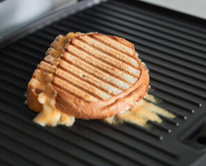 homemade panini with melted cheese on grill pan