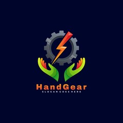 Vector Logo Illustration Hand Gear Gradient Colorful Style.