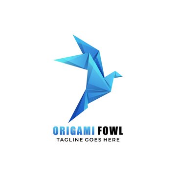 Vector Logo Illustration Origami Fowl Gradient Colorful Origami Style.