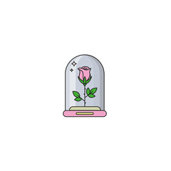 Forever rose in glass dome flat color line icon on isolated white background. Lifelong preserved flower from beaty and the beast fairy tale.