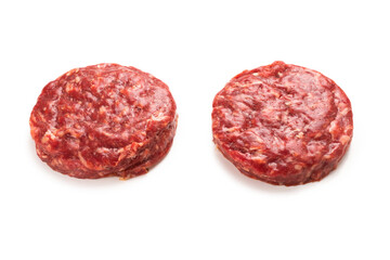 Raw minced beef isolated on white background.