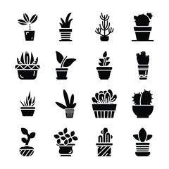 Potted Plants Icons Set 
