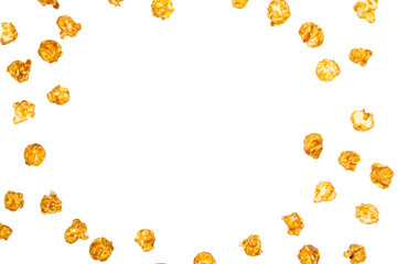 Caramel pop corn isolated on white background.