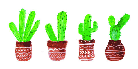 set of cactus watercolor