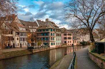 Fototapeta na wymiar Half-timbered buildings in the historic quartet of Petite France, in Strasbourg, France.