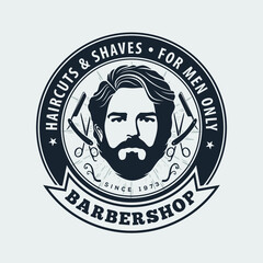 Barbershop poster, banner template with Bearded men. Vector illustration	