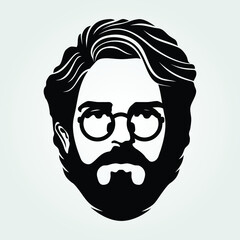 Bearded men in glasses, hipster face icon isolated. Vector illustration