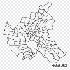 High Quality map of Hamburg is a city  The Germany, with borders of the regions. Map of Hamburg for your web site design, app, UI. EPS10.