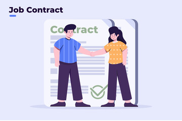 Business partnership contract. business deal concept. agreement contract hired new employee. businessman hiring new employed with contract. can be used for landing page, website, banner, UI/UX, poster