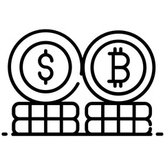 

Bitcoin with dollar showing different currency coins collection, hoppy icon

