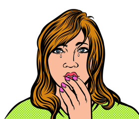 Crying woman. Pop art vector illustration on a white background.