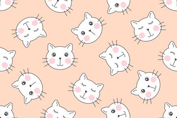 Cute cats vector seamless pattern for printing, phone cases, fabric or web design.