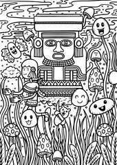 cute aztec doodle black and white illustration