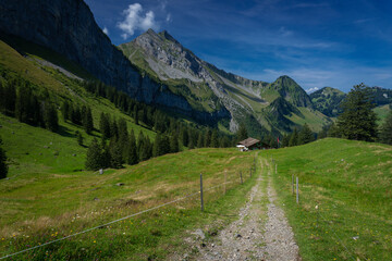 Montagnes Suisse avec un chalet d'Alpage.