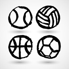 Set of grunge sport balls icons