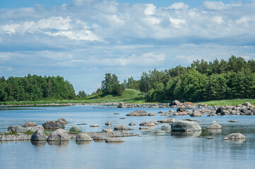 Wild rocky coastline of the Baltic sea in summer. The Gulf of Finland, Estonia.