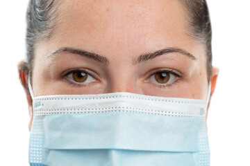 Close-up woman with medical or surgical mask as covid19 concept