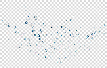 Blue water  drops  and splash isolated on transparent background.