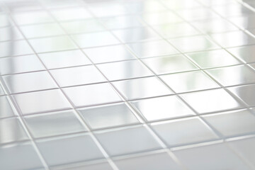 White tiles floor abstract background #3 - obrazy, fototapety, plakaty