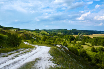 Fototapeta na wymiar Cretaceous mountains in the village of Mogritsa.