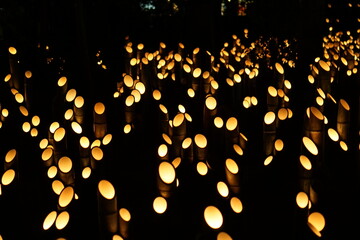 Night view of beautiful Japanese festival and bamboo light