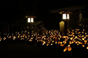 Night view of beautiful Japanese festival and bamboo light