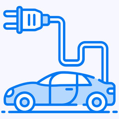 
Vehicle attached to a plug denoting electric car icon
