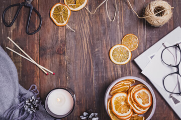 Dry oranges, and candle and other seasonal decor