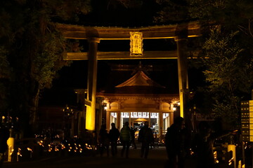 Night view of beautiful Japanese festival and bamboo light