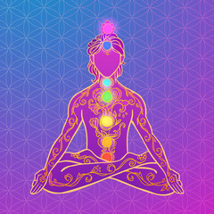 Yoga man. Ornament beautiful Concept of meditation. Geometric element hand drawn. Vector illustration