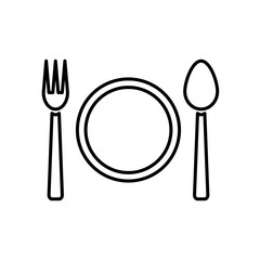 Plate with fork and spoon icon flat.