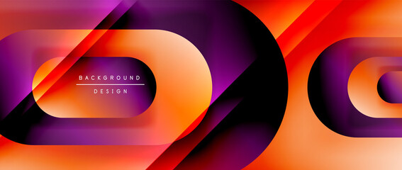 Vector geometric abstract background with lines and modern forms. Fluid gradient with abstract round shapes and shadow and light effects