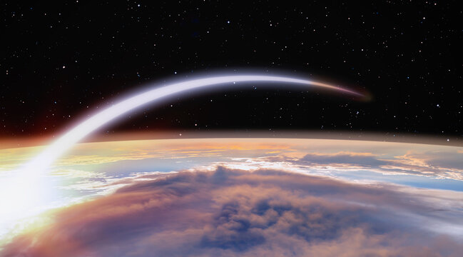 Planet Earth with a spectacular sunset -  Long Exposure Night Time Rocket Launch "Elements of this image furnished by NASA" 