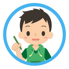 笑顔で鉛筆を持つ男の子のアイコン　子ども　イラスト