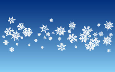 White Snowflake Panoramic Vector Blue Background. 