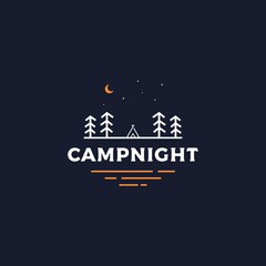 Camp night landscape badge logo design vector illustration