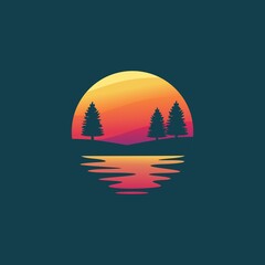 Pine tree silhouette logo design vector illustration	