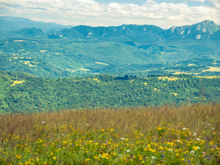 Beautiful landscape from Piatra Mare (Bg Rock) mountains, part of the Carpathian mountains in Romania.