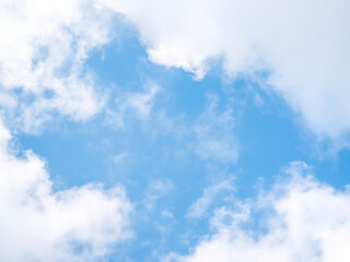 White clouds on a blue sky background.