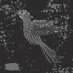 Engraved handdrawn hummingbird vintage vector illustration. Line art tattoo bird.