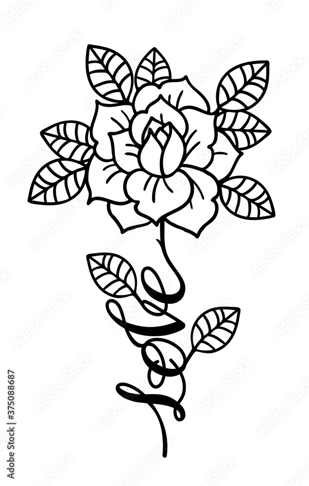 Wall mural tattoo rose flower.tattoo, mystic symbol with word love