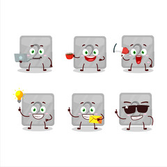 Silver first button cartoon character with various types of business emoticons