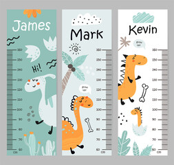 Kids height chart with with dinosaurs