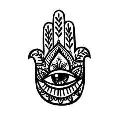 Hamsa hand with ornament boho. Buddha s hand, hand of Fatima.