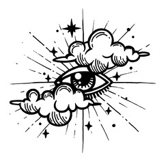 Eye of Providence. Masonic symbol. All seeing eye with clouds.