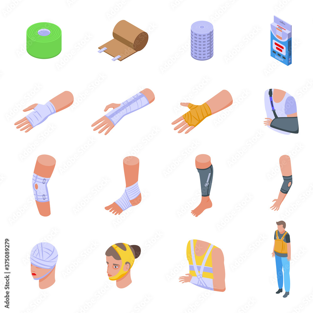 Poster bandage icons set. isometric set of bandage vector icons for web design isolated on white background