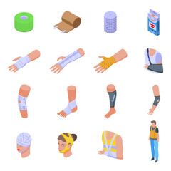 Bandage icons set. Isometric set of bandage vector icons for web design isolated on white background