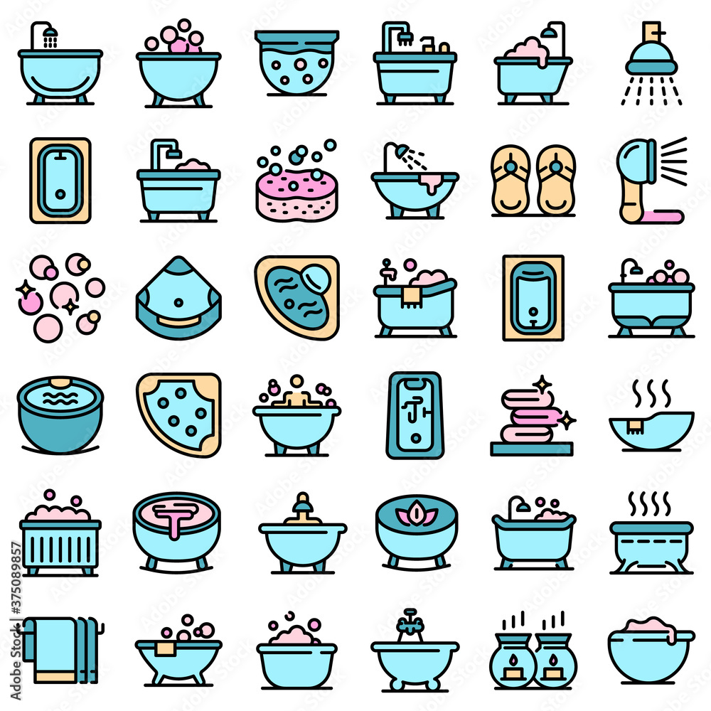 Aufkleber jacuzzi icons set. outline set of jacuzzi vector icons thin line color flat on white